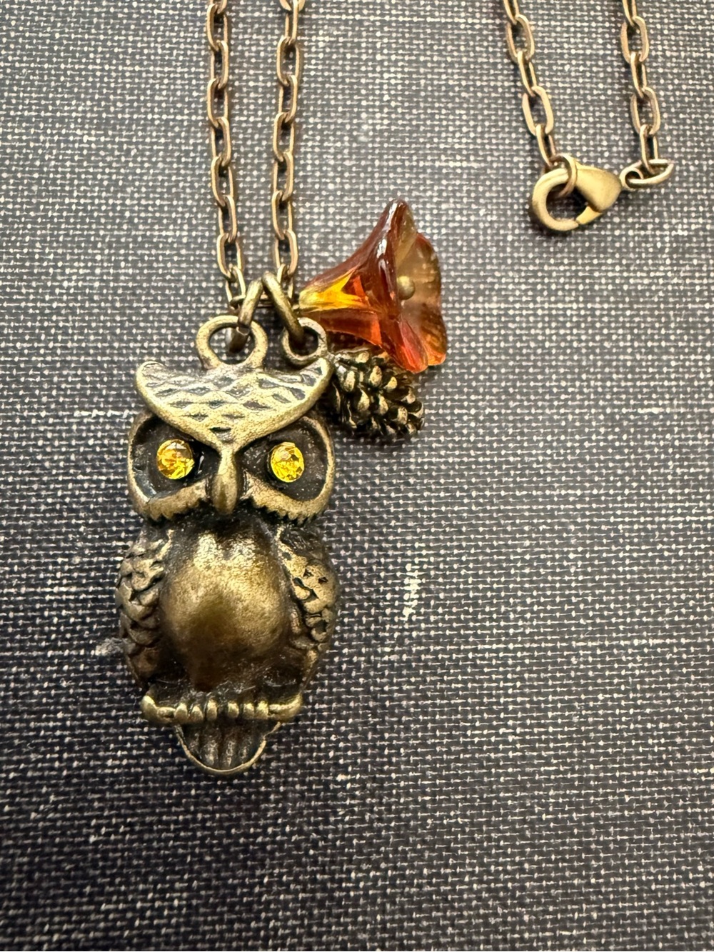 🦉Brass Necklace with Owl Pendant & Charms